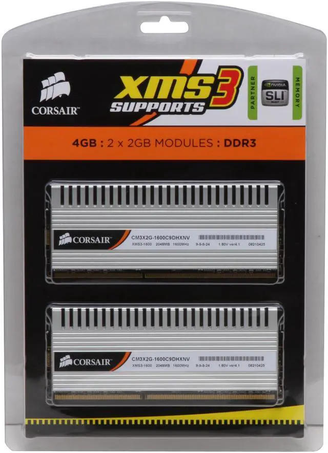 Alt view image 3 of 3 - CORSAIR XMS3 DHX 4GB (2 x 2GB) DDR3 1600 (PC3 12800) Dual Channel Kit Desktop Memory Model TW3X4G1600C9DHXNV