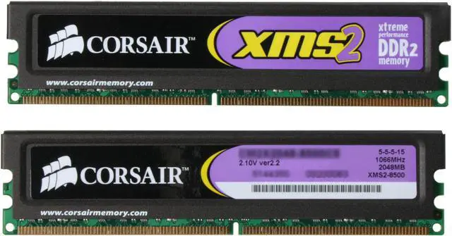 Alt view image 2 of 3 - CORSAIR XMS2 4GB (2 x 2GB) DDR2 1066 (PC2 8500) Dual Channel Kit Desktop Memory Model TWIN2X4096-8500C5