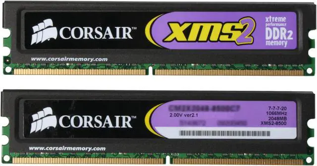 Alt view image 2 of 3 - CORSAIR XMS2 4GB (2 x 2GB) DDR2 1066 (PC2 8500) Dual Channel Kit Desktop Memory Model TWIN2X4096-8500C7