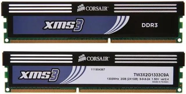 Alt view image 2 of 3 - CORSAIR XMS3 2GB (2 x 1GB) DDR3 1333 (PC3 10666) Desktop Memory Model TW3X2G1333C9A G