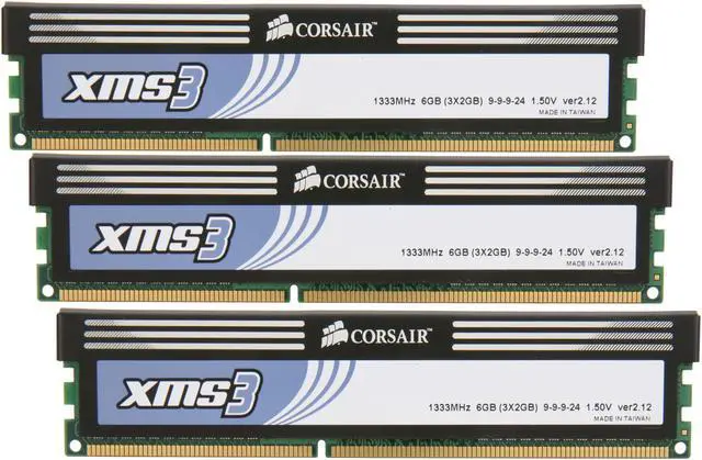 CORSAIR XMS 6GB (3 x 2GB) DDR3 1333 Desktop Memory Model