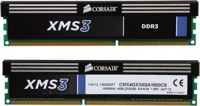 Alt view image 2 of 3 - CORSAIR XMS3 4GB (2 x 2GB) DDR3 1600 (PC3 12800) Desktop Memory Model CMX4GX3M2A1600C9