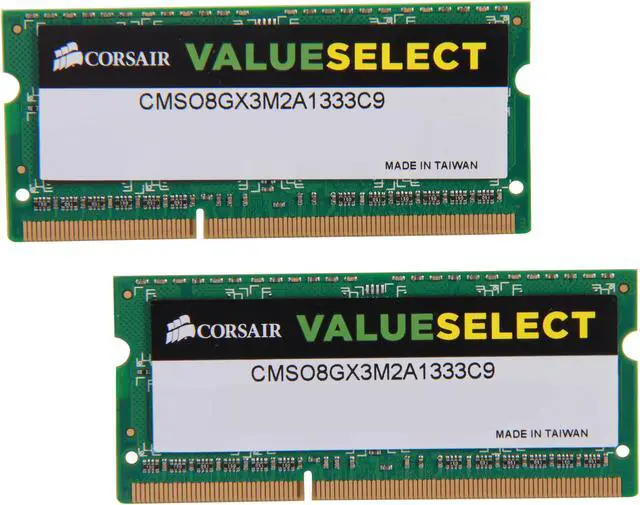 Main image of CORSAIR ValueSelect 8GB (2 x 4GB) 204-Pin DDR3 SO-DIMM DDR3 1333 (PC3 10600) Laptop Memory Model CMSO8GX3M2A1333C9