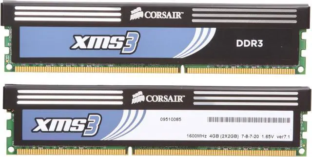 Alt view image 2 of 3 - CORSAIR XMS3 4GB (2 x 2GB) DDR3 1600 (PC3 12800) Desktop Memory Model CMX4GX3M2A1600C7