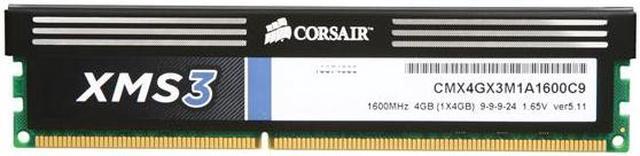 Alt view image 2 of 3 - CORSAIR XMS3 4GB DDR3 1600 Desktop Memory Model CMX4GX3M1A1600C9