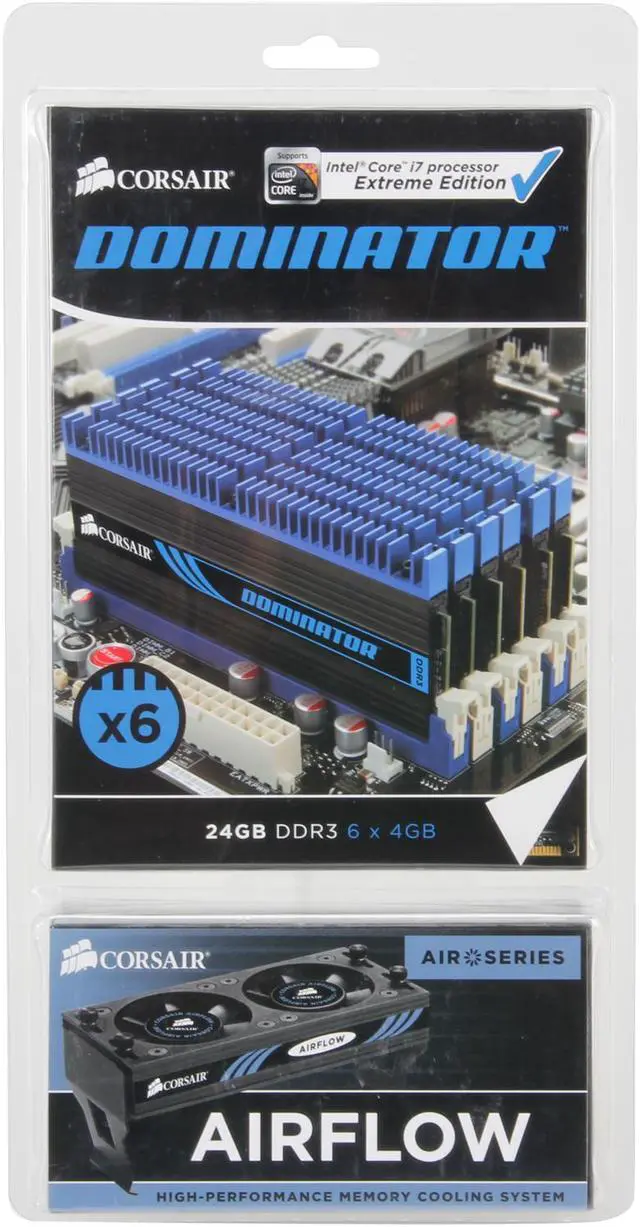 Alt view image 6 of 6 - CORSAIR DOMINATOR 24GB (6 x 4GB) DDR3 1333 (PC3 10600) Desktop Memory with DHX Pro Connector and Airflow II Fan Model CMP24GX3M6A1333C9