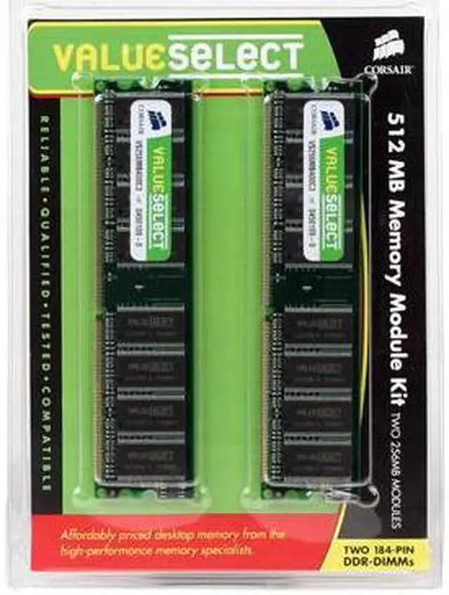 Alt view image 2 of 4 - CORSAIR ValueSelect 512MB (2 x 256MB) DDR 400 (PC 3200) Dual Channel Kit Desktop Memory Model VS512MBKIT400C3