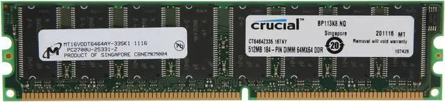 Main image of Crucial 512MB DDR 333 (PC 2700) Desktop Memory Model CT6464Z335
