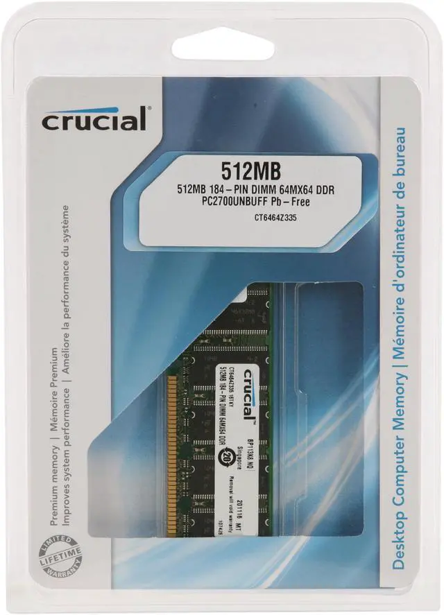 Alt view image 3 of 3 - Crucial 512MB DDR 333 (PC 2700) Desktop Memory Model CT6464Z335