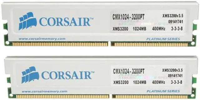 Alt view image 2 of 3 - CORSAIR XMS 2GB (2 x 1GB) DDR 400 (PC 3200) Dual Channel Kit Desktop Memory Model TWINX2048-3200PT