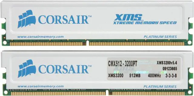 Alt view image 2 of 3 - CORSAIR XMS 1GB (2 x 512MB) DDR 400 (PC 3200) Dual Channel Kit Desktop Memory Model TWINX1024-3200PT