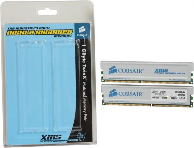 Alt view image 3 of 3 - CORSAIR XMS 1GB (2 x 512MB) DDR 400 (PC 3200) Dual Channel Kit Desktop Memory Model TWINX1024-3200PT