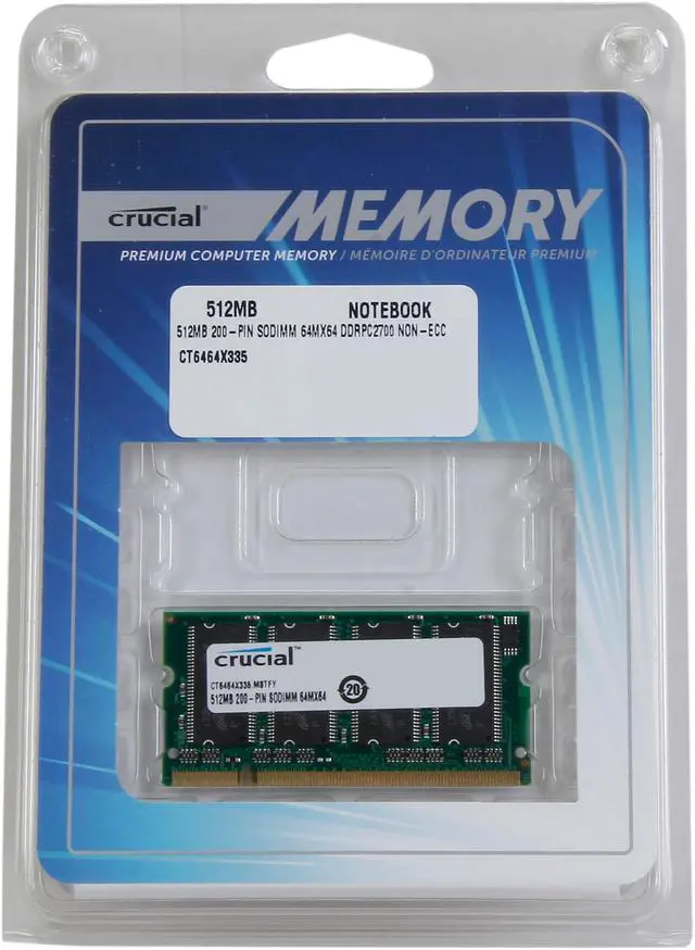 Alt view image 3 of 3 - Crucial 512MB 200-Pin DDR SO-DIMM DDR 333 (PC 2700) Laptop Memory Model CT6464X335 - OEM