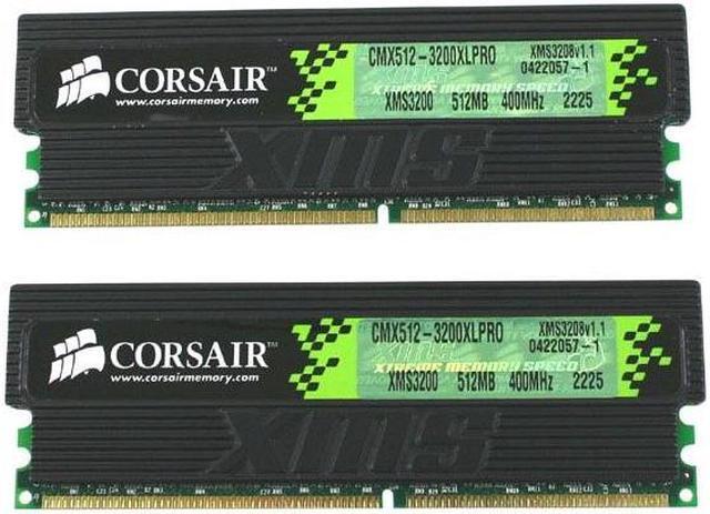 Main image of CORSAIR XMS 1GB (2 x 512MB) DDR 400 (PC 3200) Dual Channel Kit Desktop Memory Model TWINX1024-3200XLPRO