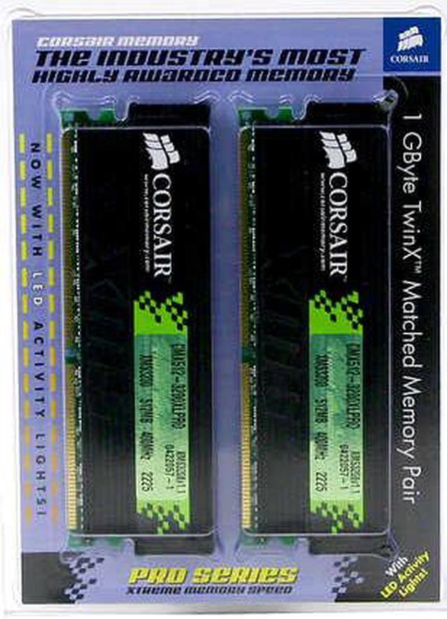 Alt view image 2 of 2 - CORSAIR XMS 1GB (2 x 512MB) DDR 400 (PC 3200) Dual Channel Kit Desktop Memory Model TWINX1024-3200XLPRO
