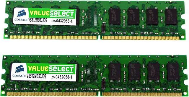 Main image of CORSAIR ValueSelect 1GB (2 x 512MB) DDR2 533 (PC2 4200) Dual Channel Kit Desktop Memory Model VS1GBKIT533D2