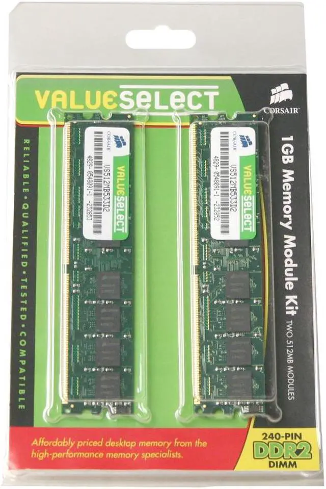 Alt view image 3 of 3 - CORSAIR ValueSelect 1GB (2 x 512MB) DDR2 533 (PC2 4200) Dual Channel Kit Desktop Memory Model VS1GBKIT533D2