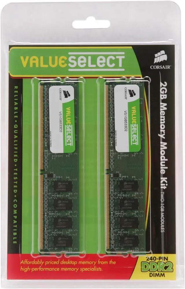 Alt view image 3 of 3 - CORSAIR 2GB (2 x 1GB) DDR2 533 (PC2 4200) Dual Channel Kit Desktop Memory Model VS2GBKIT533D2