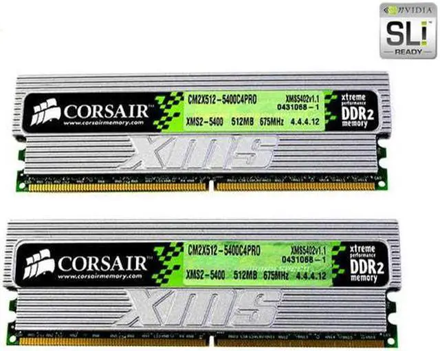Main image of CORSAIR XMS2 1GB (2 x 512MB) DDR2 675 (PC2 5400) Dual Channel Kit Desktop Memory Model TWIN2X1024-5400C4PRO