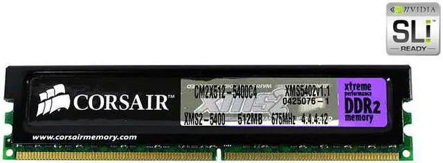 Main image of CORSAIR XMS2 512MB DDR2 675 (PC2 5400) Desktop Memory Model CM2X512-5400C4