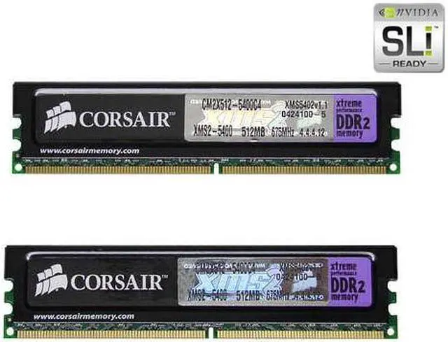 Main image of CORSAIR XMS2 1GB (2 x 512MB) DDR2 675 (PC2 5400) Dual Channel Kit Desktop Memory Model TWIN2X1024-5400C4