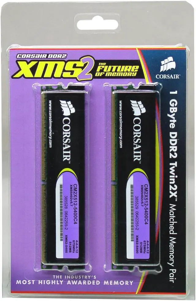 Alt view image 2 of 2 - CORSAIR XMS2 1GB (2 x 512MB) DDR2 675 (PC2 5400) Dual Channel Kit Desktop Memory Model TWIN2X1024-5400C4