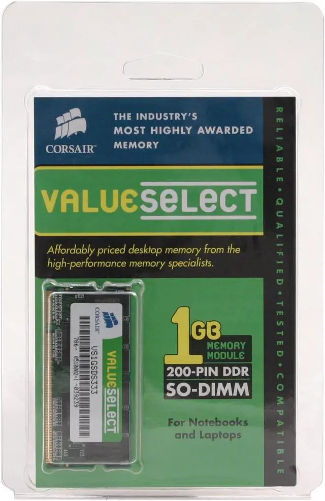 Alt view image 2 of 2 - CORSAIR ValueSelect 1GB 200-Pin DDR SO-DIMM DDR 333 (PC 2700) Laptop Memory Model VS1GSDS333
