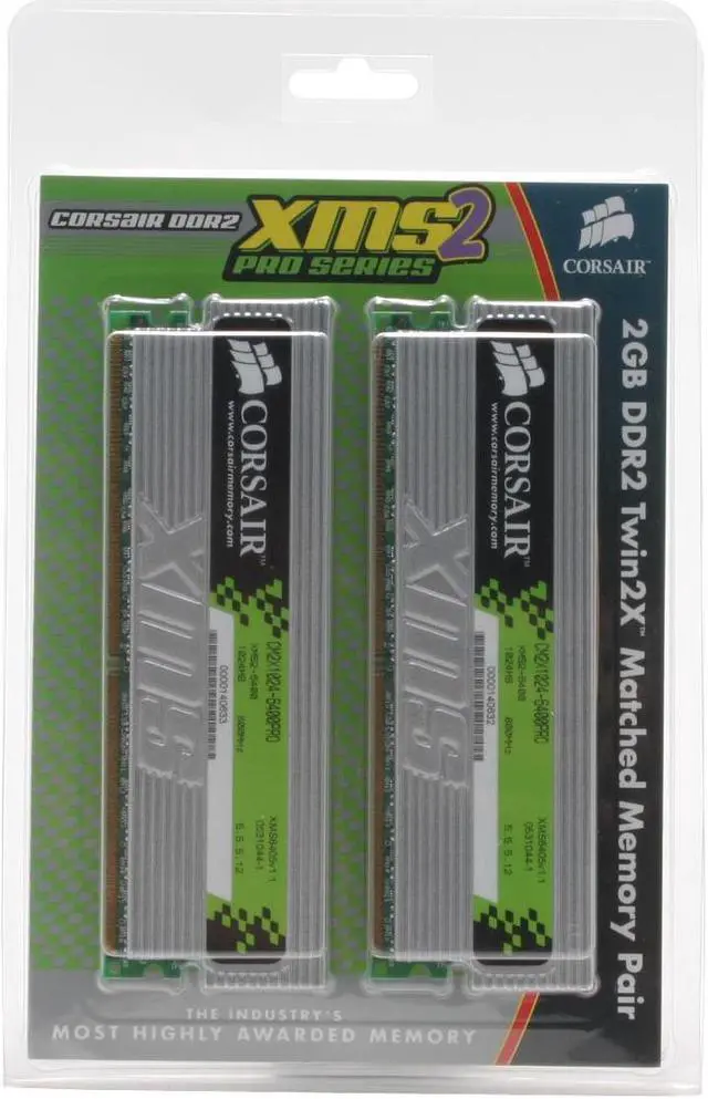 Alt view image 2 of 2 - CORSAIR XMS2 2GB (2 x 1GB) DDR2 800 (PC2 6400) Dual Channel Kit Desktop Memory Model TWIN2X2048-6400PRO