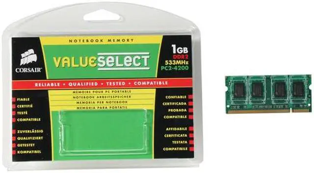 Alt view image 3 of 3 - CORSAIR 1GB 200-Pin DDR2 SO-DIMM DDR2 533 (PC2 4200) Laptop Memory Model VS1GSDS533D2