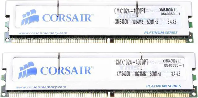 Main image of CORSAIR XMS 2GB (2 x 1GB) DDR 500 (PC 4000) Dual Channel Kit Desktop Memory Model TWINX2048-4000PT