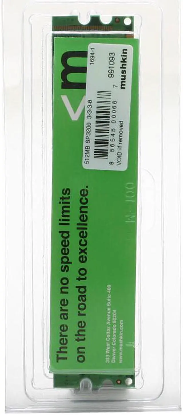 Main image of Mushkin Enhanced Essentials 512MB DDR 400 (PC 3200) Desktop Memory Model 991093