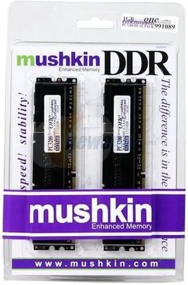 Main image of Mushkin Enhanced 1GB (2 x 512MB) DDR 400 (PC 3200) Dual Channel Kit System Memory Model 991089