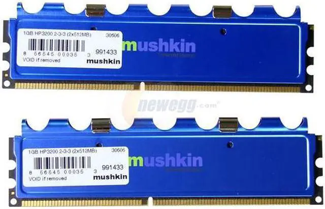Main image of Mushkin Enhanced High-Performance 1GB (2 x 512MB) DDR 400 (PC 3200) Dual Channel Kit Desktop Memory Model 991433