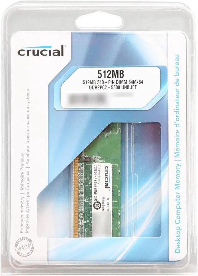 Alt view image 3 of 3 - Crucial 512MB DDR2 667 (PC2 5300) Desktop Memory Model CT6464AA667