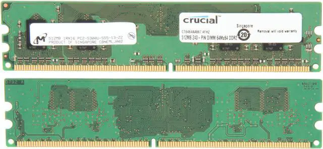 Alt view image 2 of 3 - Crucial 1GB (2 x 512MB) DDR2 667 (PC2 5300) Dual Channel Kit Desktop Memory Model CT2KIT6464AA667
