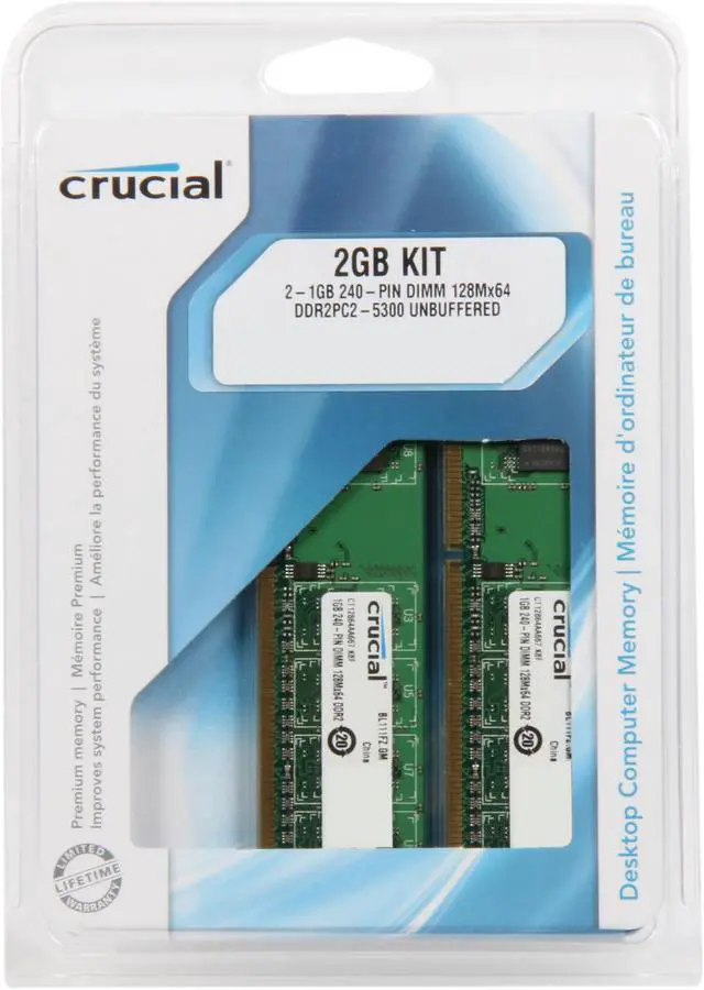 Alt view image 3 of 3 - Crucial 2GB (2 x 1GB) DDR2 667 (PC2 5300) Dual Channel Kit Desktop Memory Model CT2KIT12864AA667