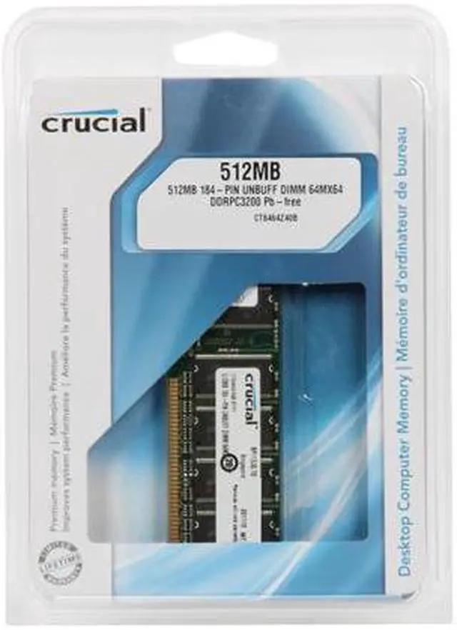 Alt view image 4 of 3 - Crucial 512MB DDR 400 (PC 3200) Desktop Memory Model CT6464Z40B
