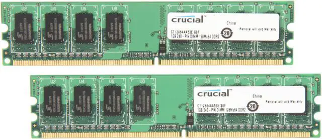 Main image of Crucial 2GB (2 x 1GB) DDR2 533 (PC2 4200) Dual Channel Kit Desktop Memory Model CT2KIT12864AA53E - OEM
