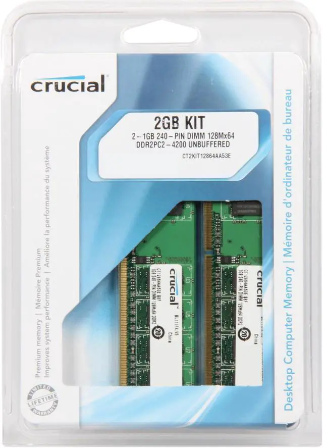 Alt view image 3 of 3 - Crucial 2GB (2 x 1GB) DDR2 533 (PC2 4200) Dual Channel Kit Desktop Memory Model CT2KIT12864AA53E - OEM