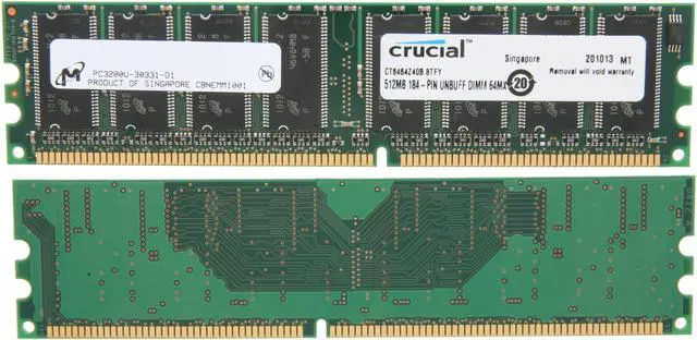 Alt view image 2 of 3 - Crucial 1GB (2 x 512MB) DDR 400 (PC 3200) Desktop Memory Model CT2KIT6464Z40B