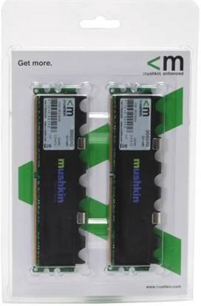 Main image of Mushkin Enhanced 2GB (2 x 1GB) DDR2 1150 (PC2 9200) Dual Channel Kit Desktop Memory Model 996560