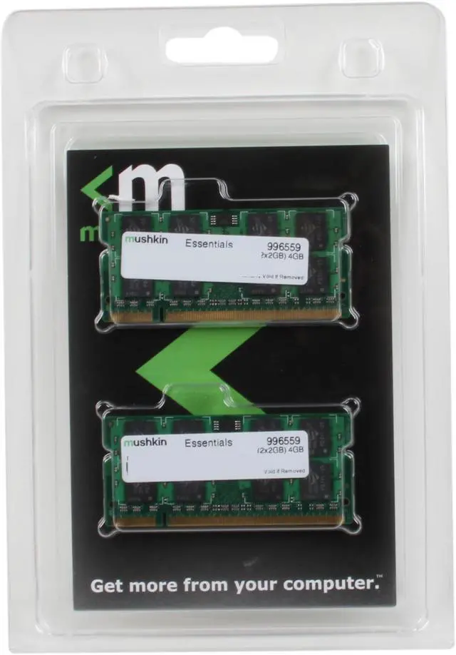 Alt view image 3 of 3 - Mushkin Enhanced Essentials 4GB (2 x 2GB) 200-Pin DDR2 SO-DIMM DDR2 667 (PC2 5300) Dual Channel Kit Laptop Memory Model 996559