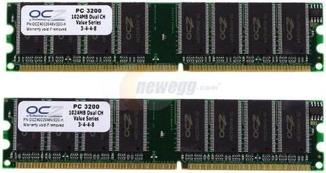Main image of OCZ Value Series 2GB (2 x 1GB) DDR 400 (PC 3200) Dual Channel Kit Desktop Memory Model OCZ4002048V3DC-K