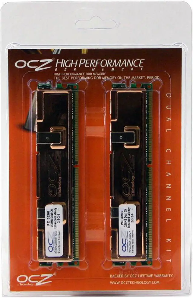 Alt view image 2 of 2 - OCZ 512MB (2 x 256MB) DDR 400 (PC 3200) Dual Channel Kit Desktop Memory Model OCZ400512ELDCK