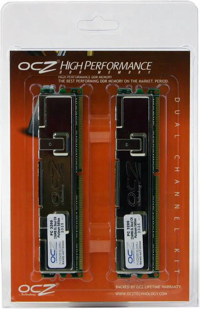 Main image of OCZ 512MB (2 x 256MB) DDR 400 (PC 3200) Dual Channel Kit Desktop Memory Model OCZ400512ELDCPE-K