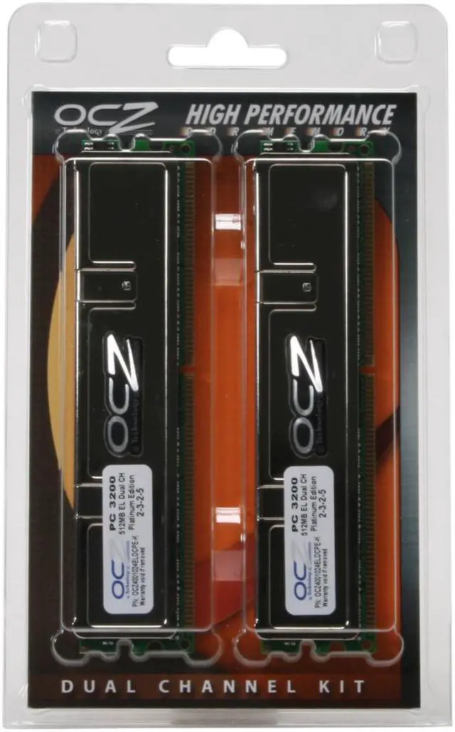 Alt view image 2 of 2 - OCZ Platinum 1GB (2 x 512MB) DDR 400 (PC 3200) Dual Channel Kit Desktop Memory Model OCZ4001024ELDCPE-K