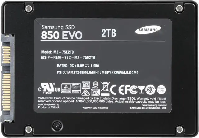 Alt view image 5 of 5 - SAMSUNG 850 EVO 2.5" 2TB SATA III 3D NAND Internal Solid State Drive (SSD) MZ-75E2T0B/AM