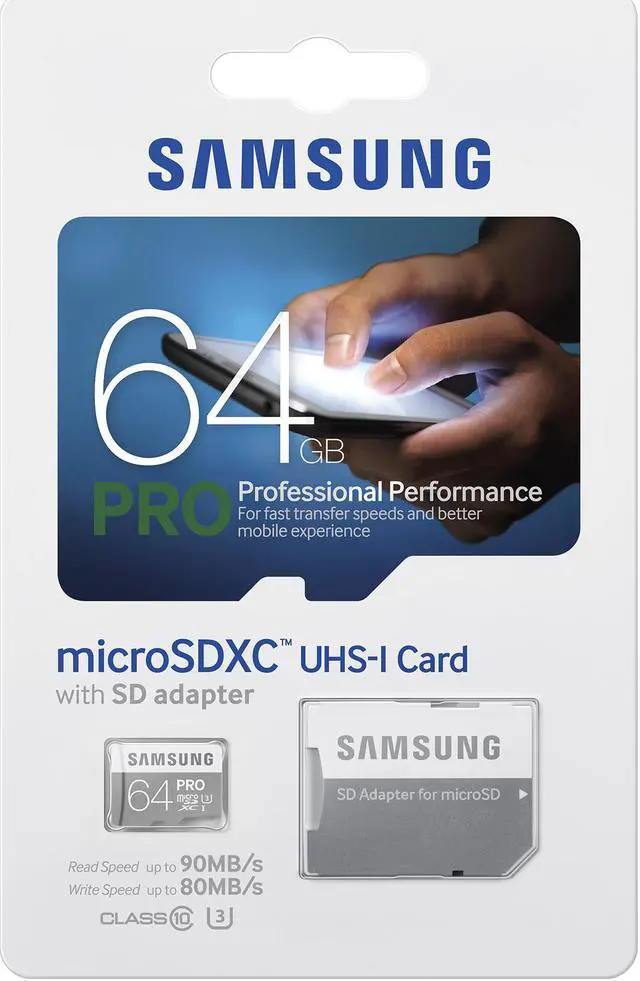 Alt view image 4 of 4 - Samsung 64GB PRO microSDXC UHS-I/U3 Class 10 Memory Card with Adapter, Speed Up to 90MB/s (MB-MG64EA/AM)