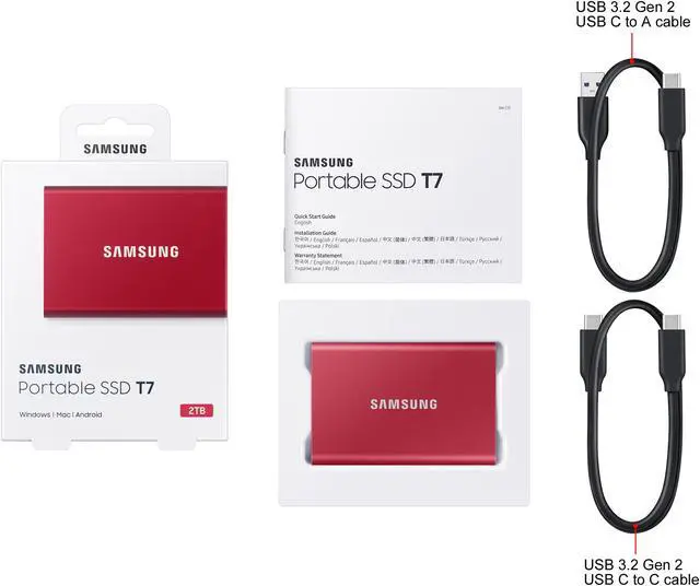 Alt view image 6 of 6 - SAMSUNG T7 Portable SSD 2TB - Up to 1050 MB/s - USB 3.2 Gen 2 External Solid State Drive, Red (MU-PC2T0R/AM)