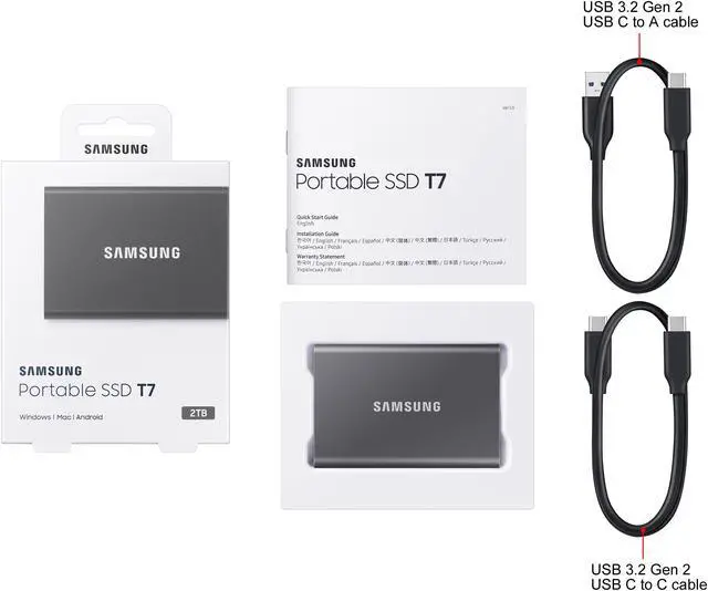 Alt view image 6 of 6 - SAMSUNG T7 Portable SSD, 2TB External Solid State Drive, Speeds Up to 1,050MB/s, USB 3.2 Gen 2, Reliable Storage for Gaming, Students, Professionals, MU-PC2T0T/AM, Gray